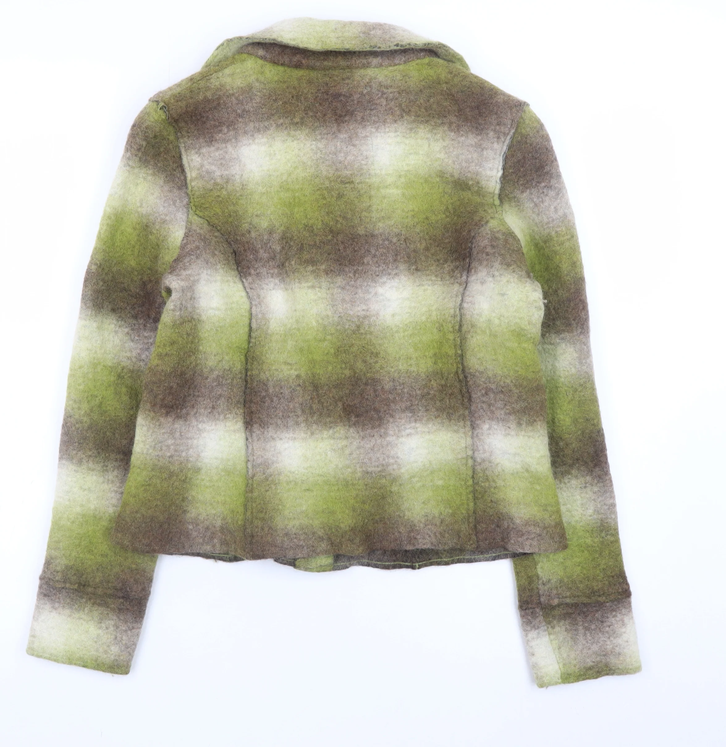 Next Women's Green Checked Wool Blend Button Jacket Size 12 - Image 3