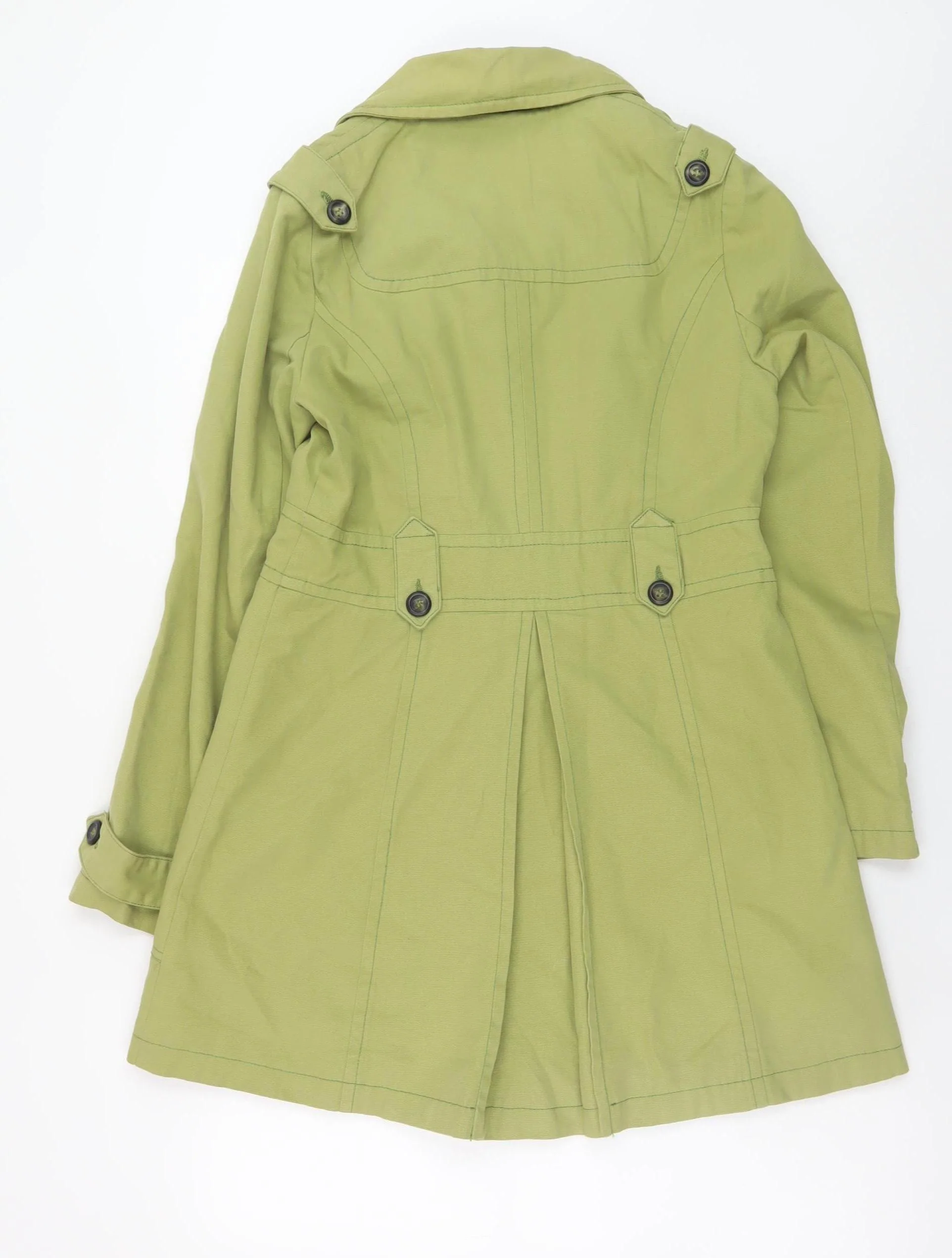 Next Women's Green Cotton Trench Coat Size 10 Belted Mid-Length - Image 3