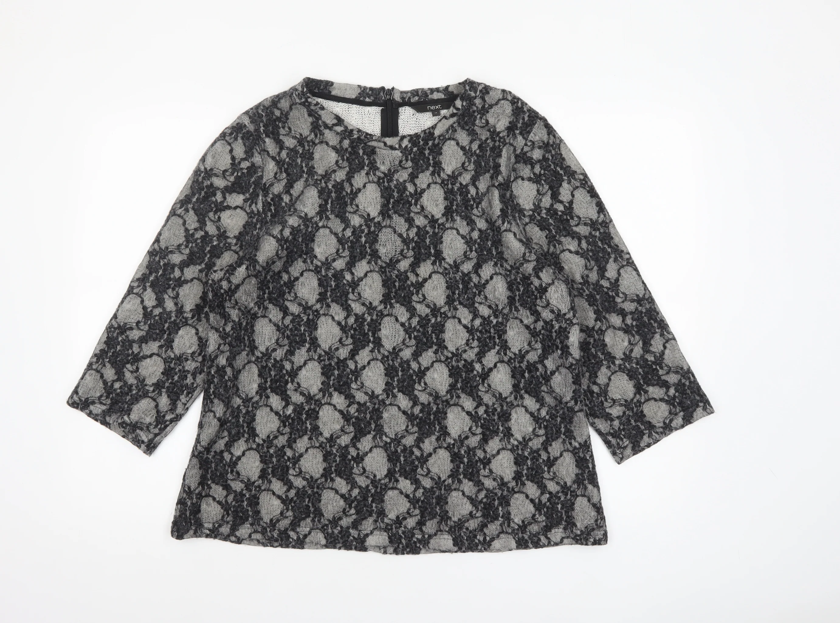 Next Womens Grey Lace Knit Tunic Blouse Size 18 3/4 Sleeve Stretch Top