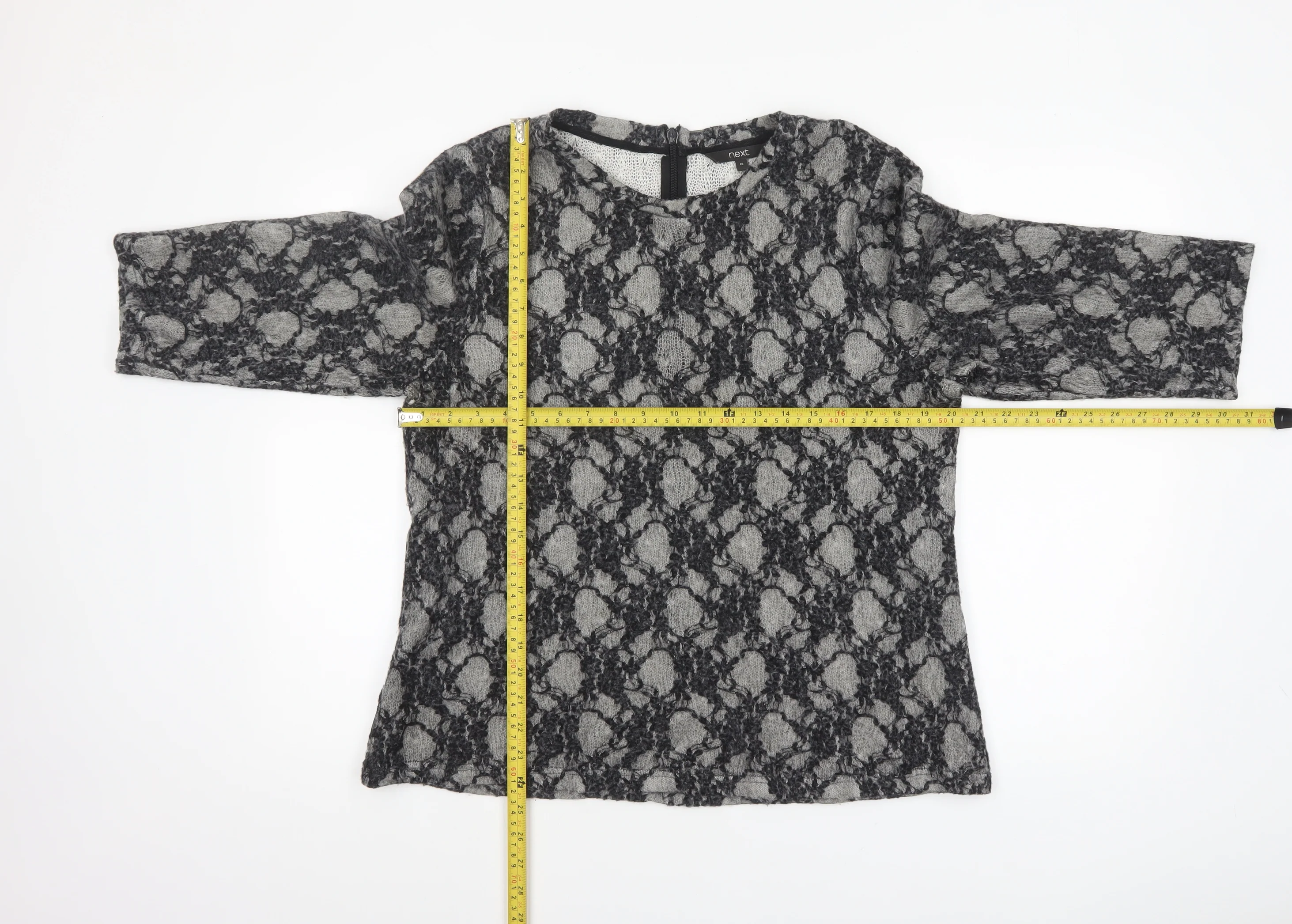 Next Womens Grey Lace Knit Tunic Blouse Size 18 3/4 Sleeve Stretch Top - Image 2
