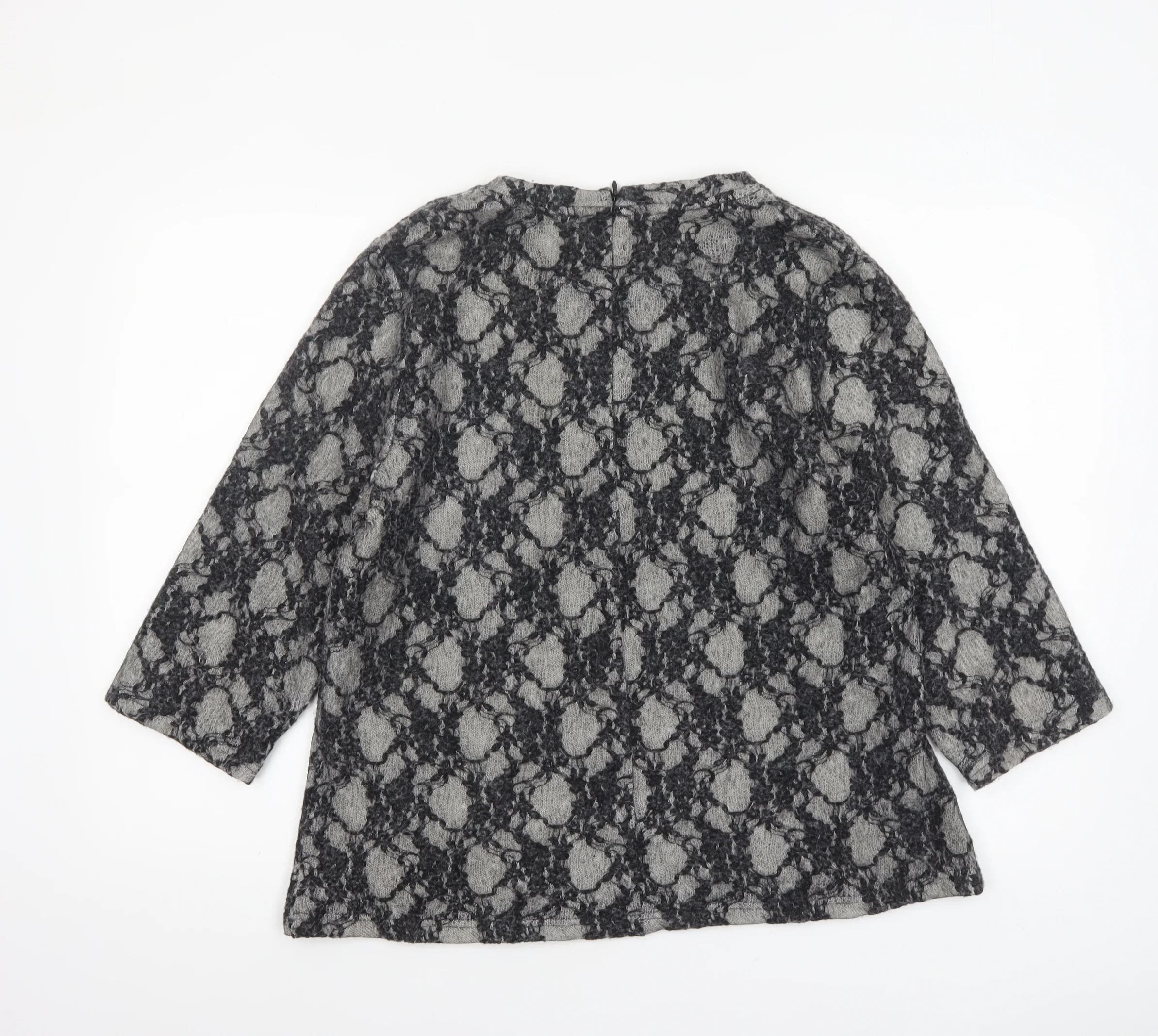 Next Womens Grey Lace Knit Tunic Blouse Size 18 3/4 Sleeve Stretch Top - Image 3