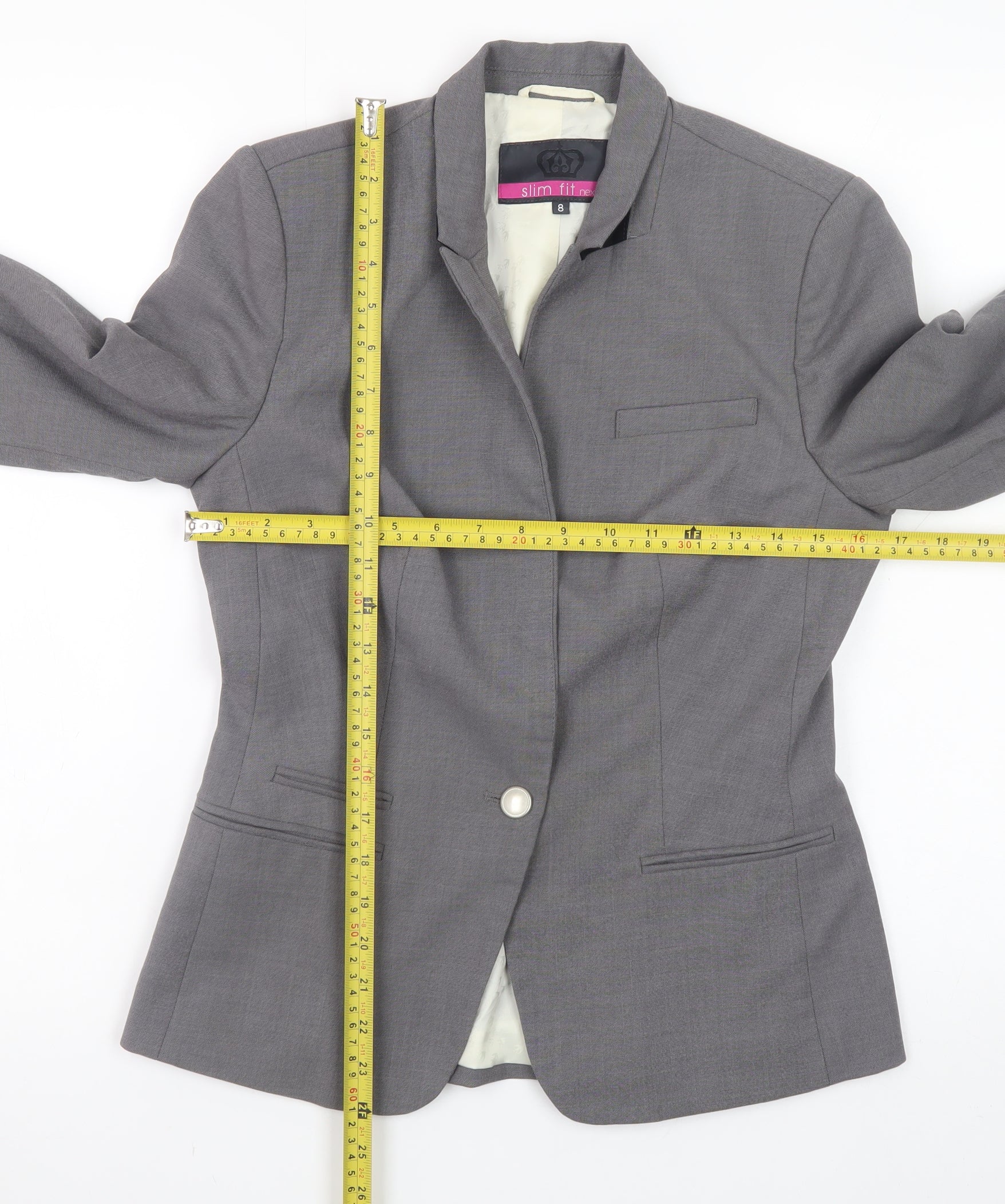 Next Womens Grey Slim Fit Blazer Jacket Size 8 Workwear - Image 2