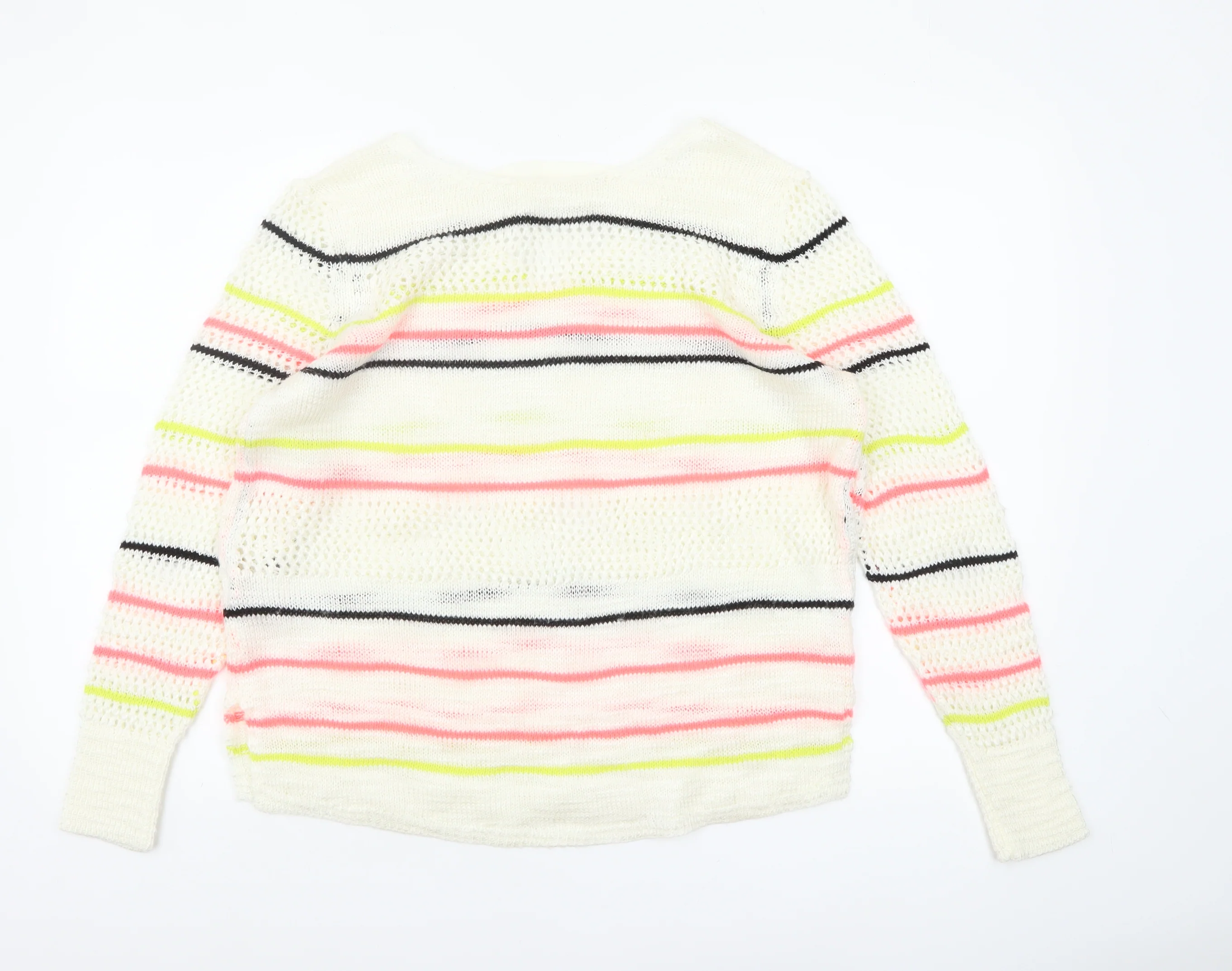 Next Women's Multicoloured Striped Open-Knit Acrylic Jumper Medium