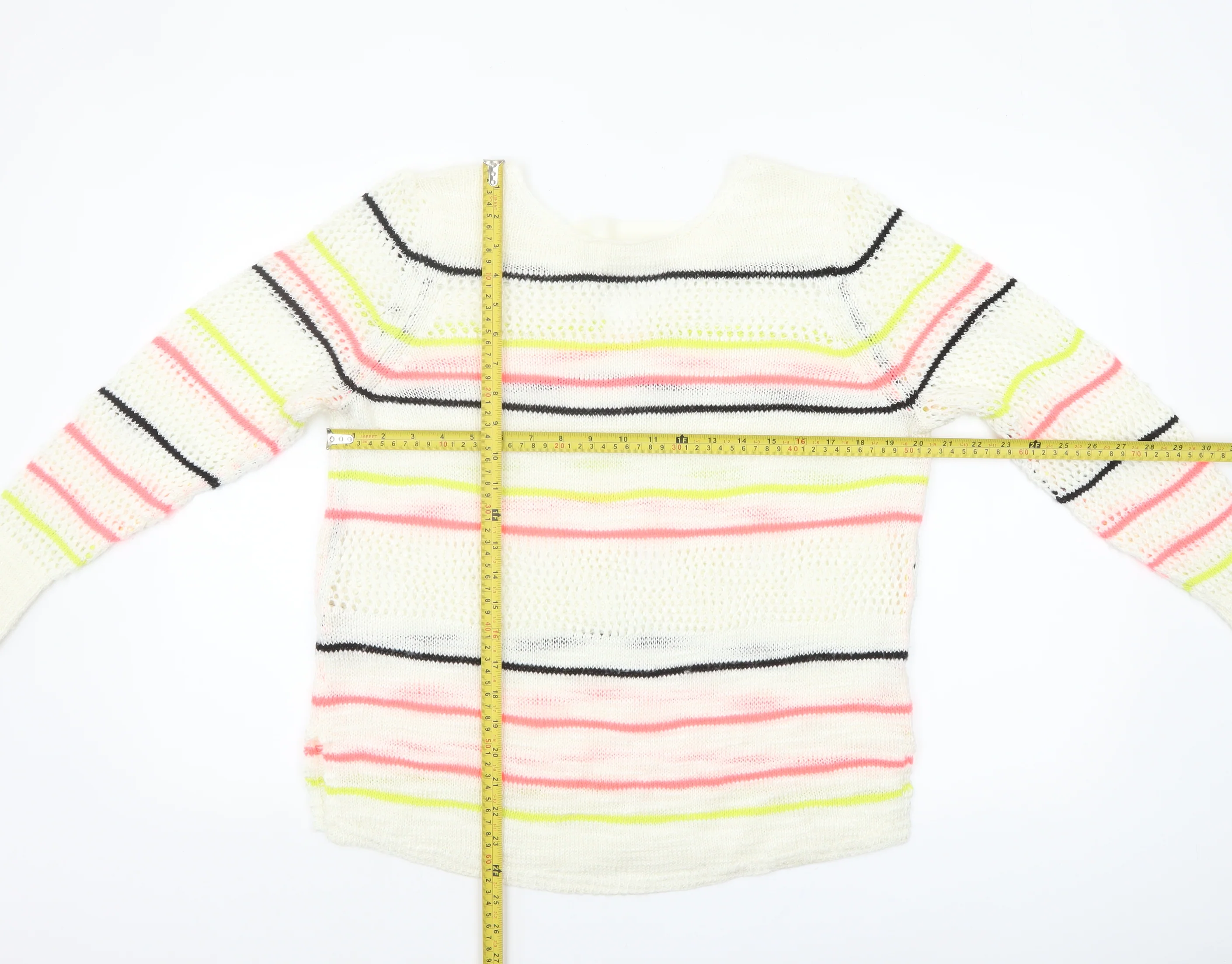 Next Women's Multicoloured Striped Open-Knit Acrylic Jumper Medium - Image 2
