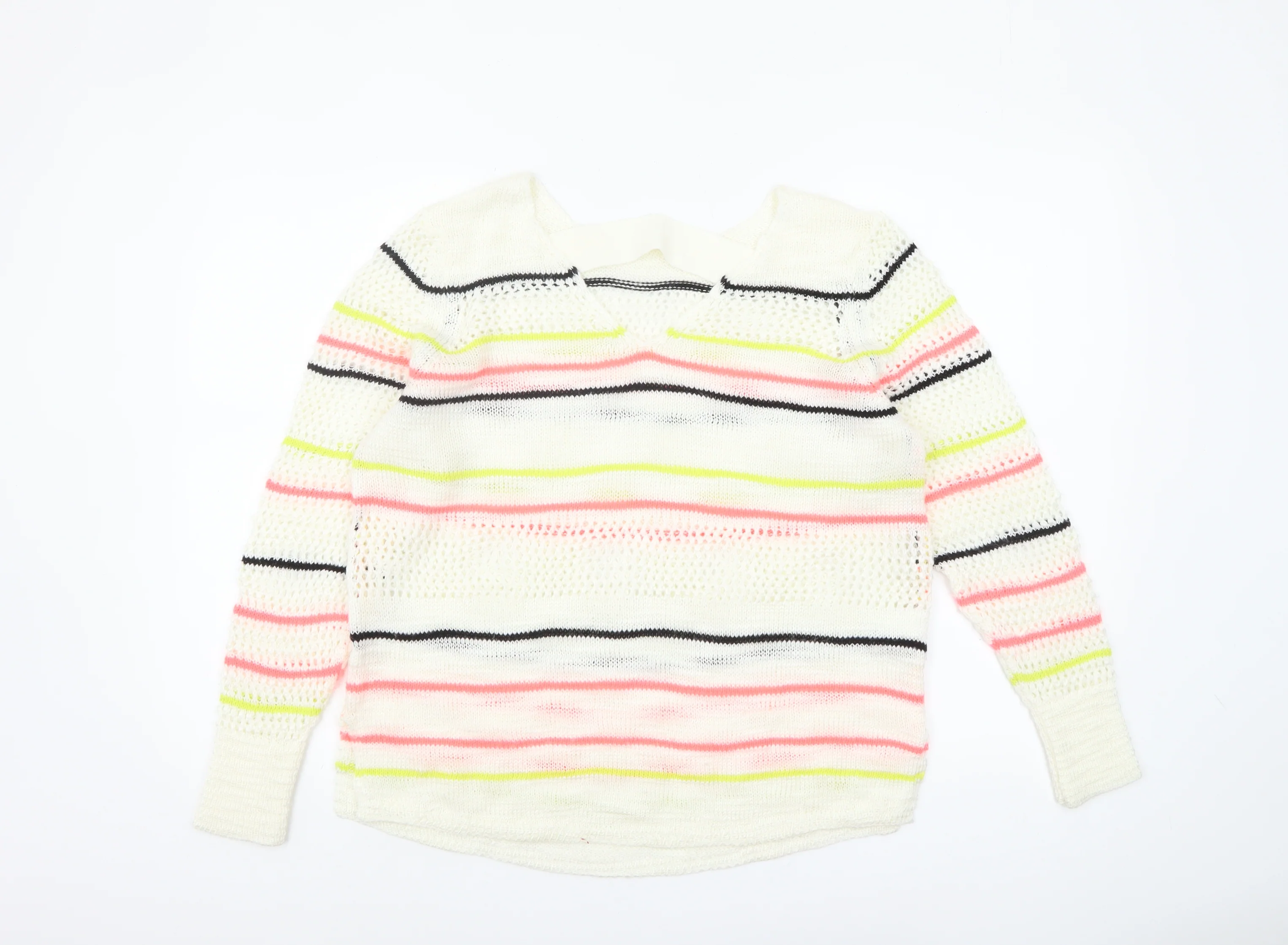 Next Women's Multicoloured Striped Open-Knit Acrylic Jumper Medium - Image 3