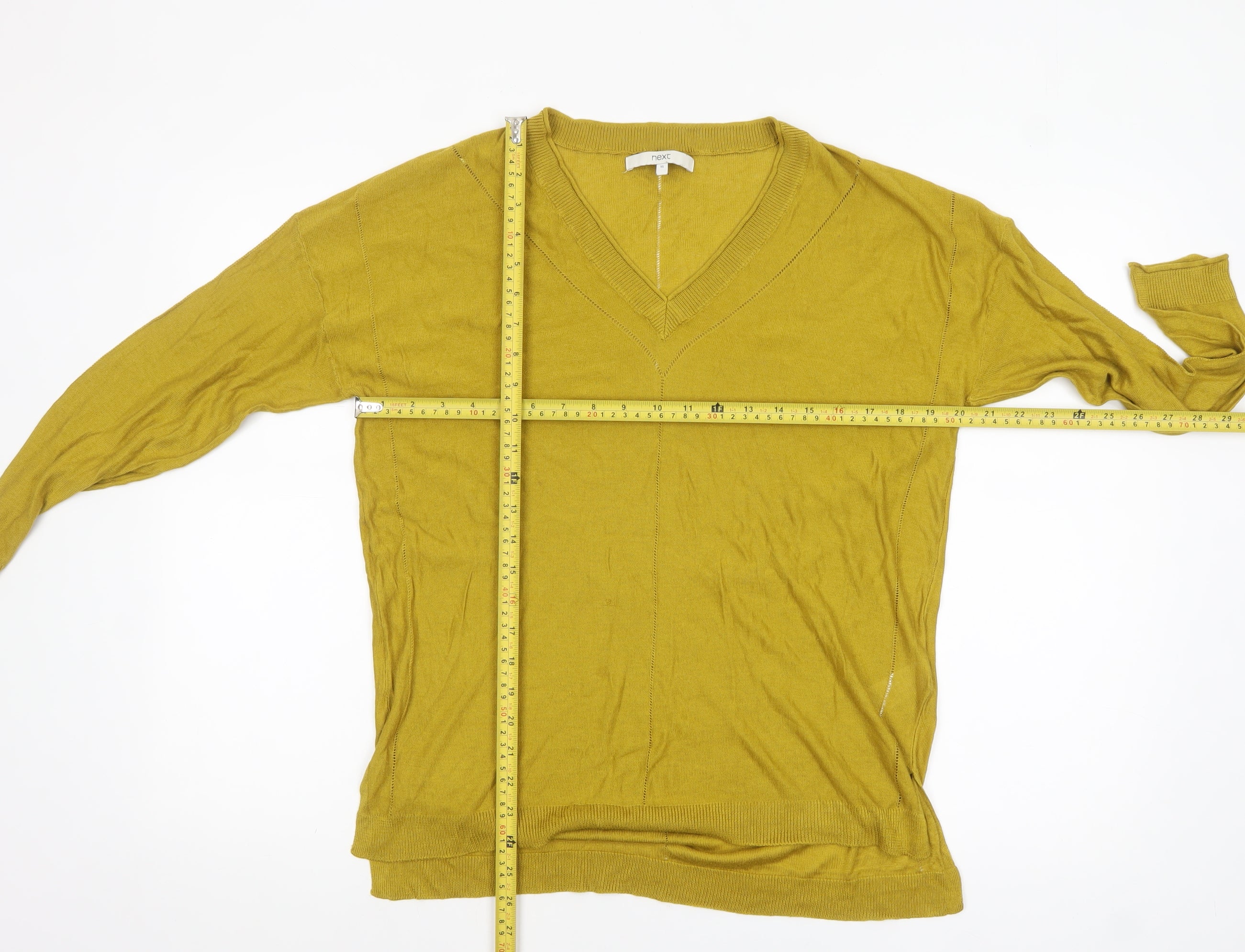 Next Women's Mustard V-Neck Long Sleeve Pullover Jumper Size 16 - Image 2