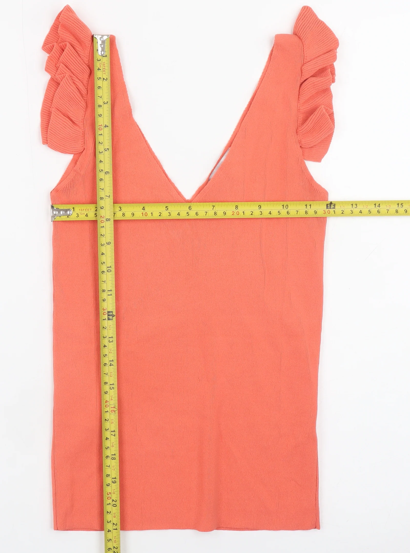 Next Women's Orange Ruffle Sleeve V-Neck Knit Tank Top Size 6 - Image 2