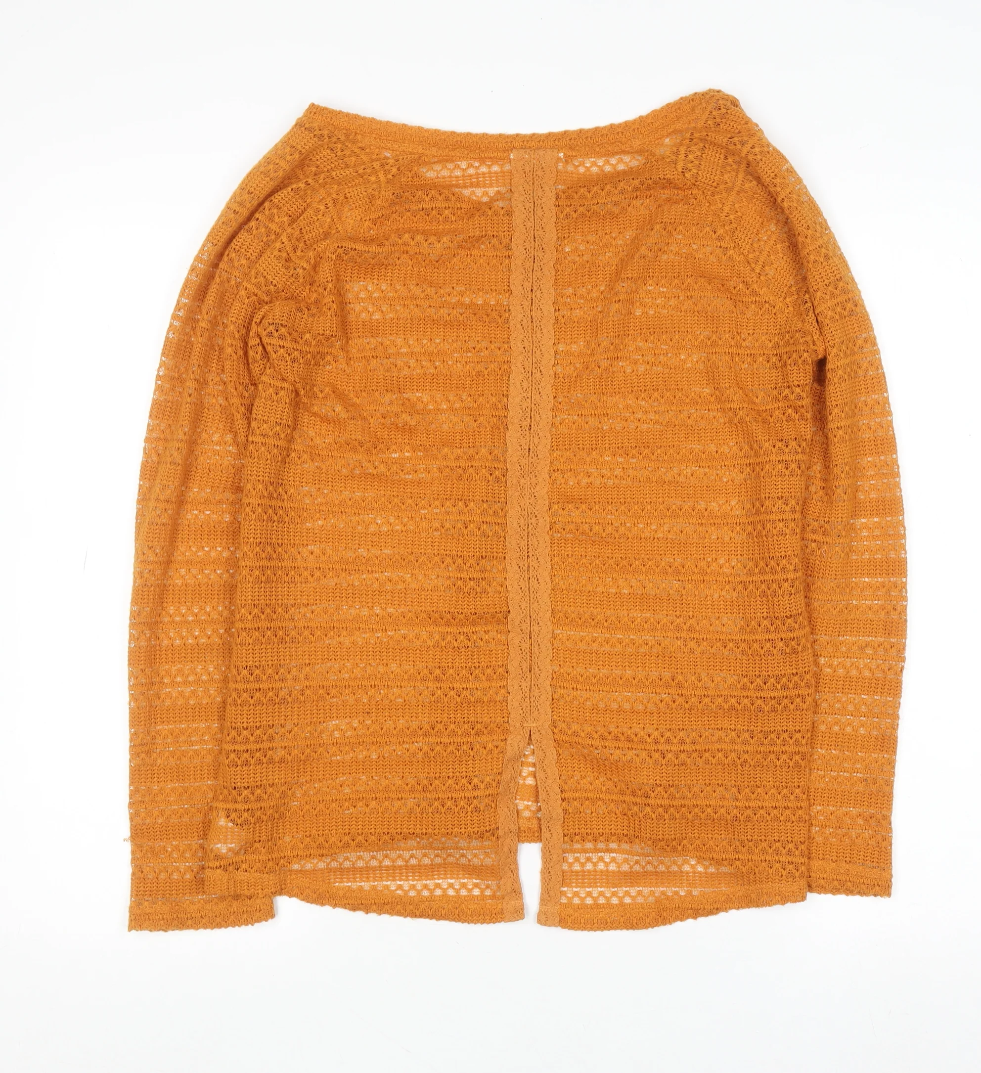 Next Womens Orange V-Neck Open-Knit Pullover Jumper Size 10 - Image 3