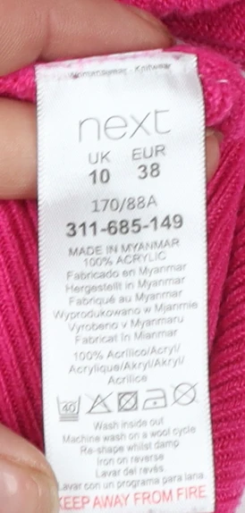 Next Women's Pink Acrylic Crew Neck Long Sleeve Jumper Size 10 - Image 4