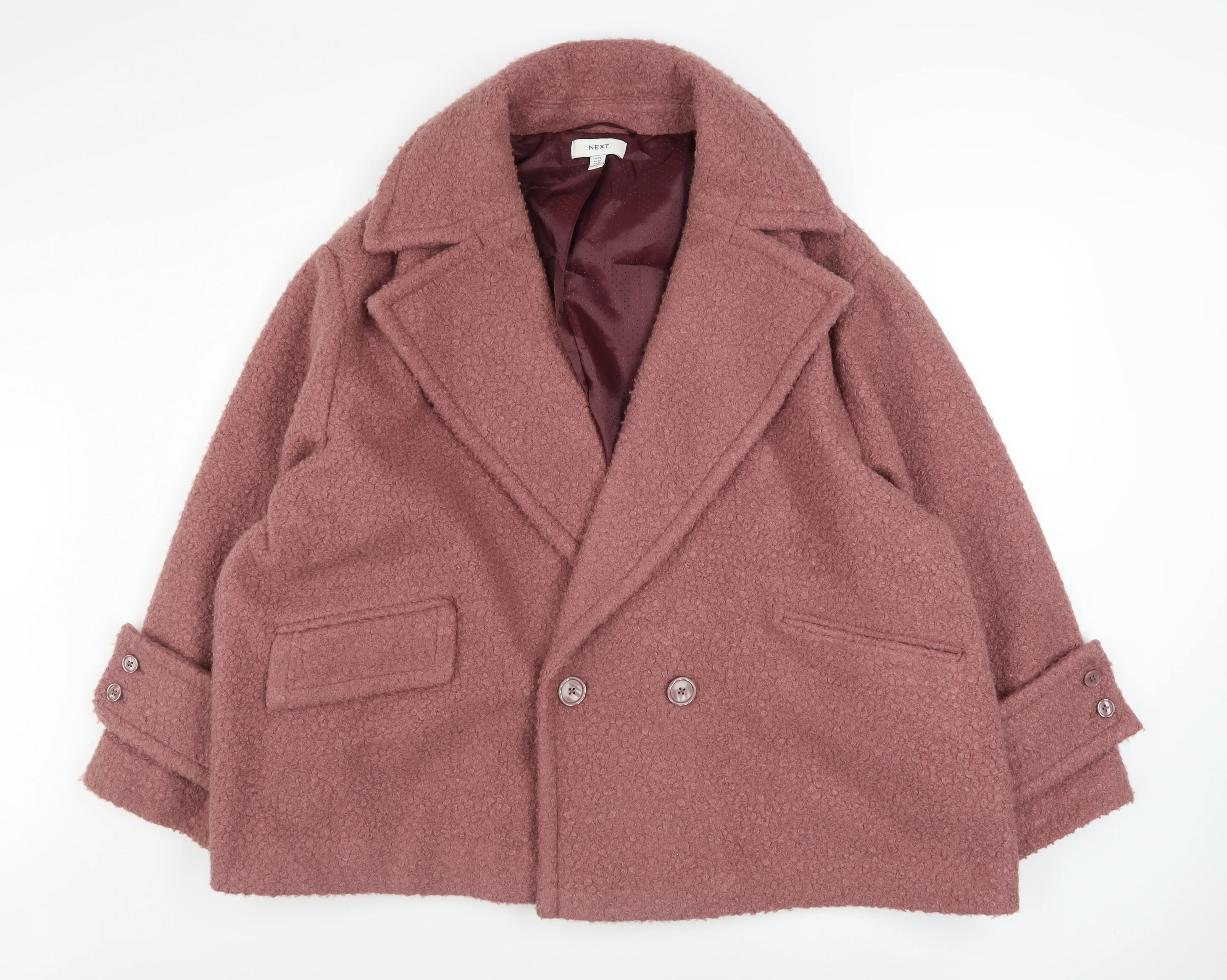 Next Women's Pink Short Pea Coat Size 22 Plus Lined Polyester