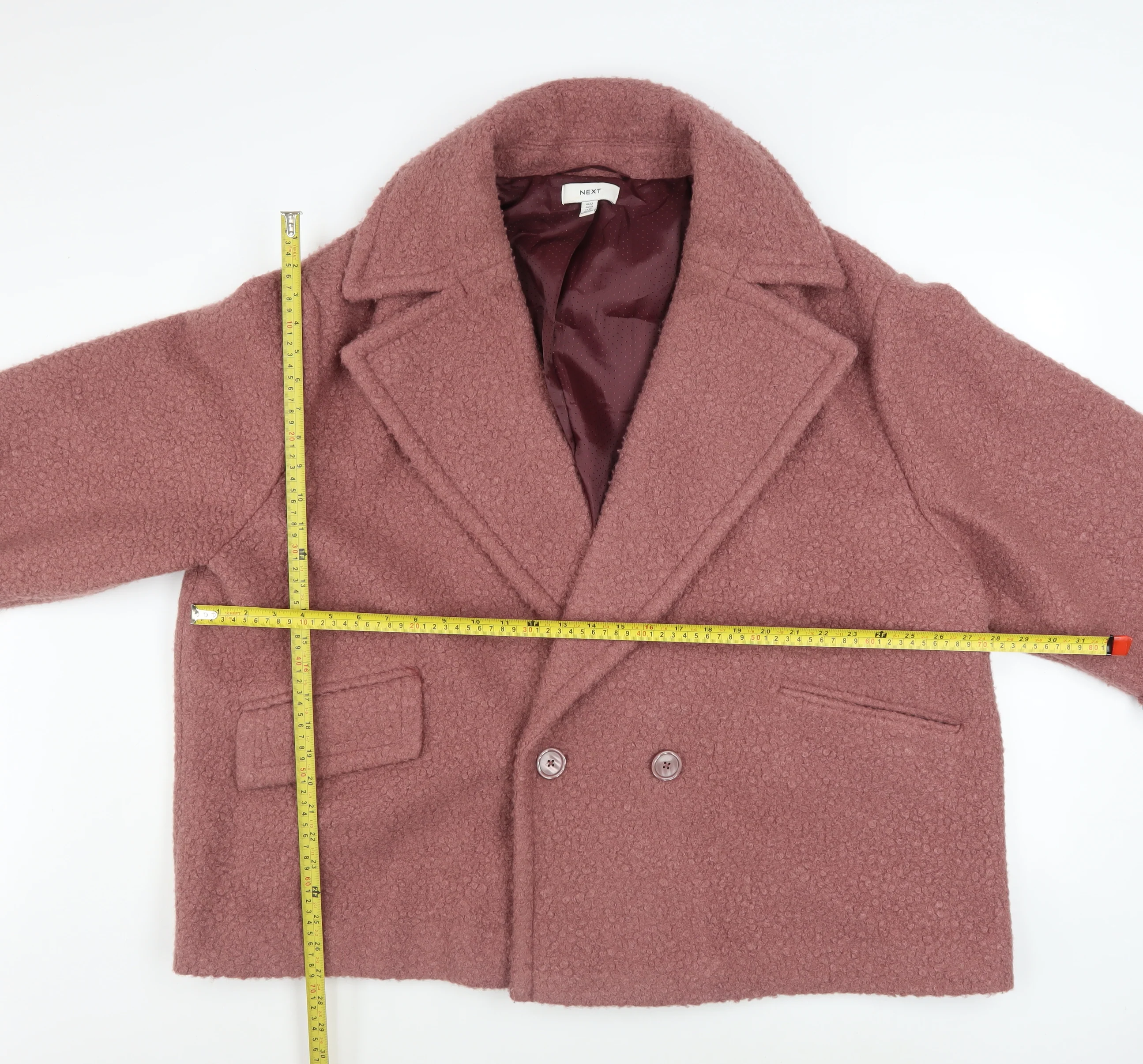 Next Women's Pink Short Pea Coat Size 22 Plus Lined Polyester - Image 2