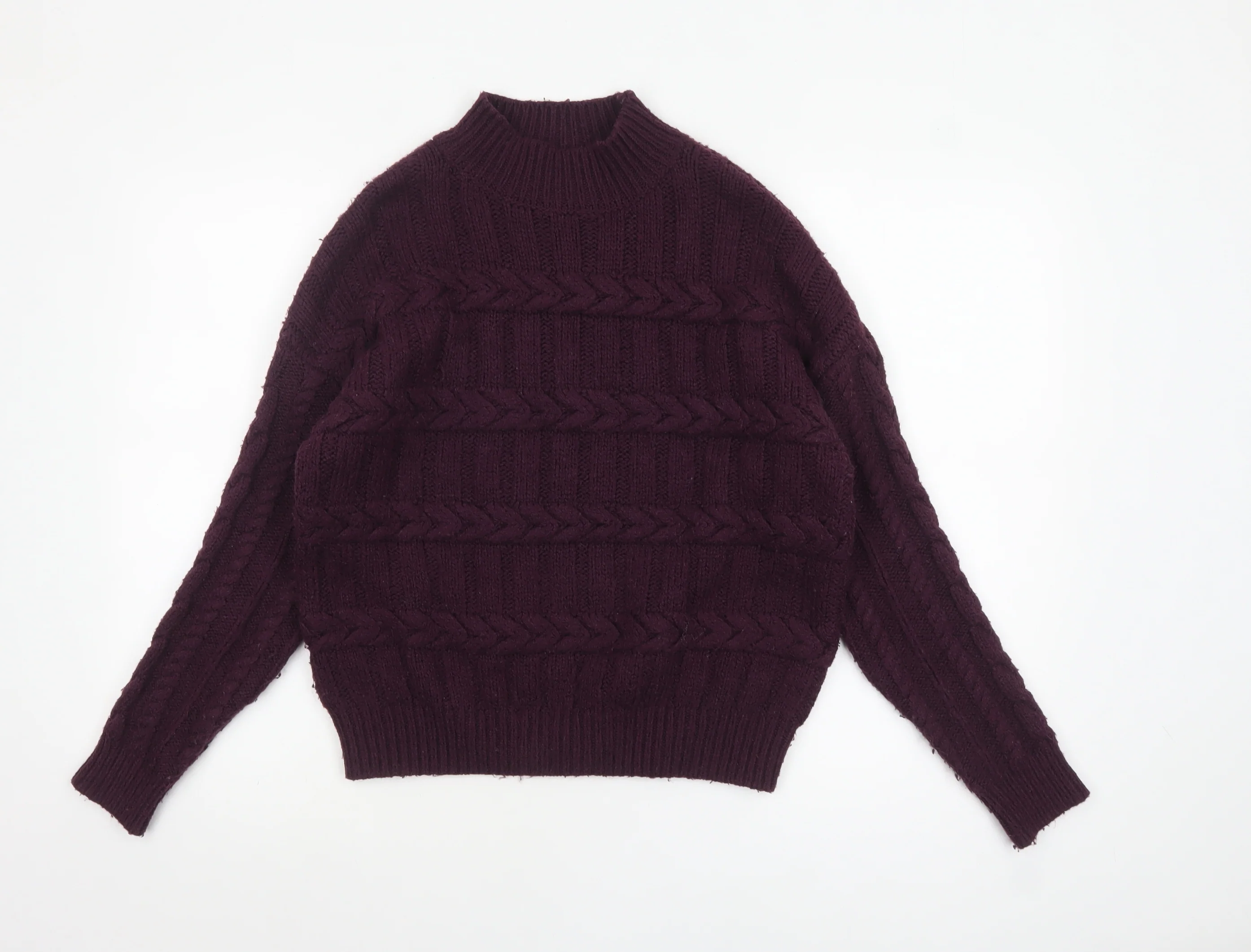 Next Womens Purple Cable-Knit Pullover Mock Neck Jumper Size 14