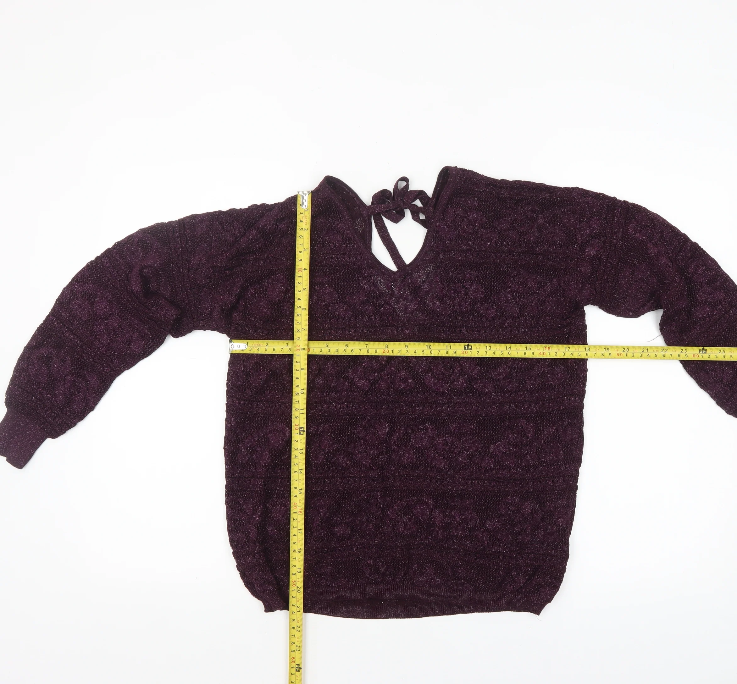 Next Womens Purple V-Neck Long Sleeve Open-Knit Jumper Size 14 - Image 2