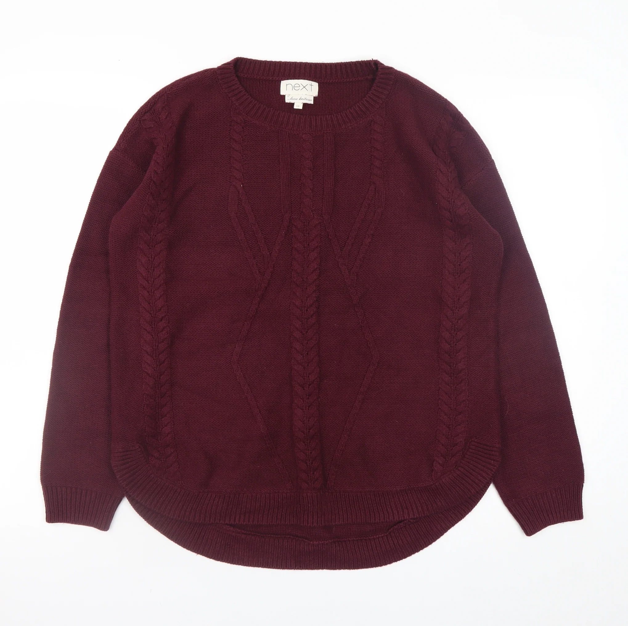 Next Women's Red Cable-Knit Cotton Blend Jumper Size 10