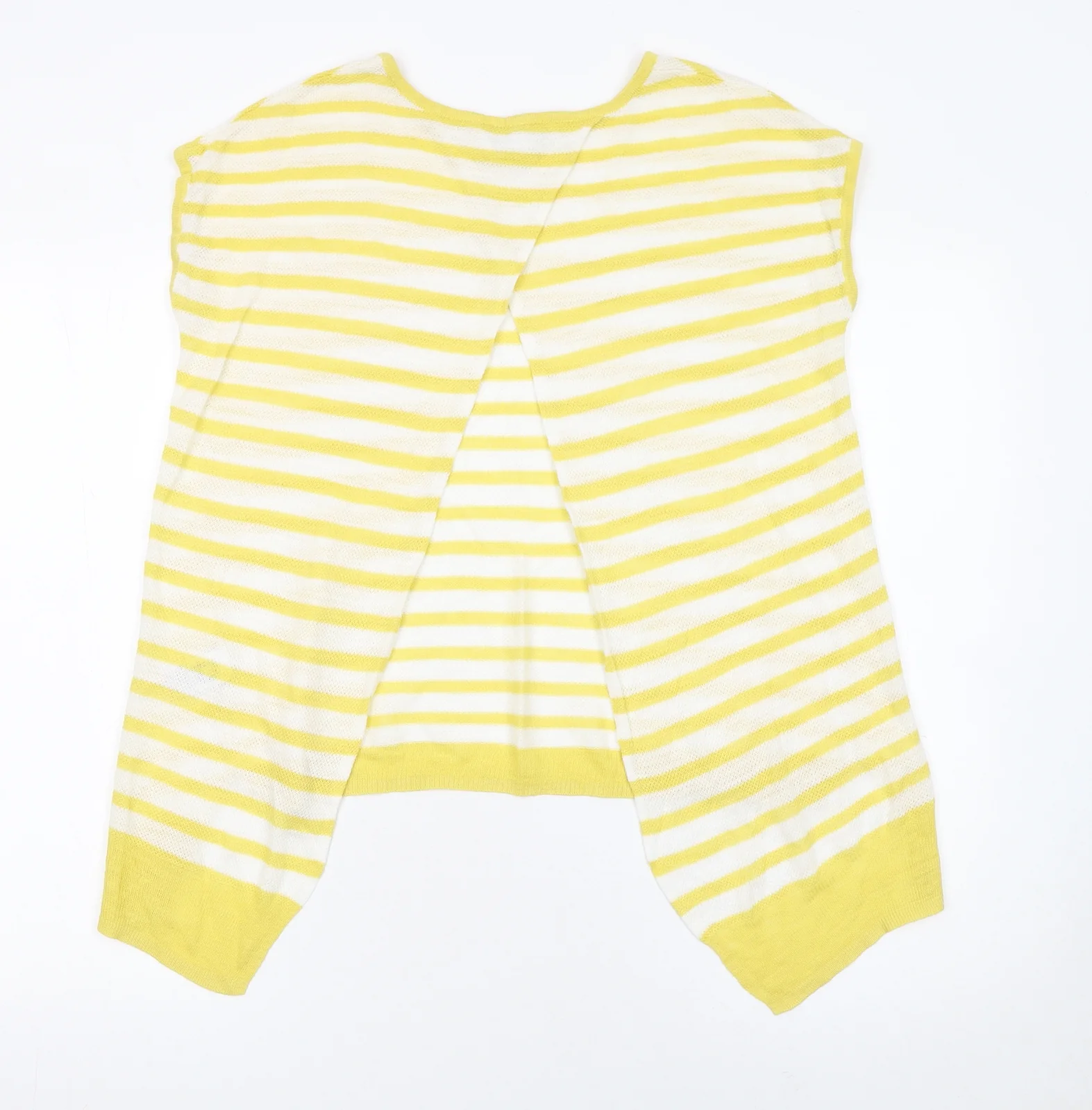 Next Women's Yellow Striped Linen Acrylic Sleeveless Cardigan UK 12 - Image 3