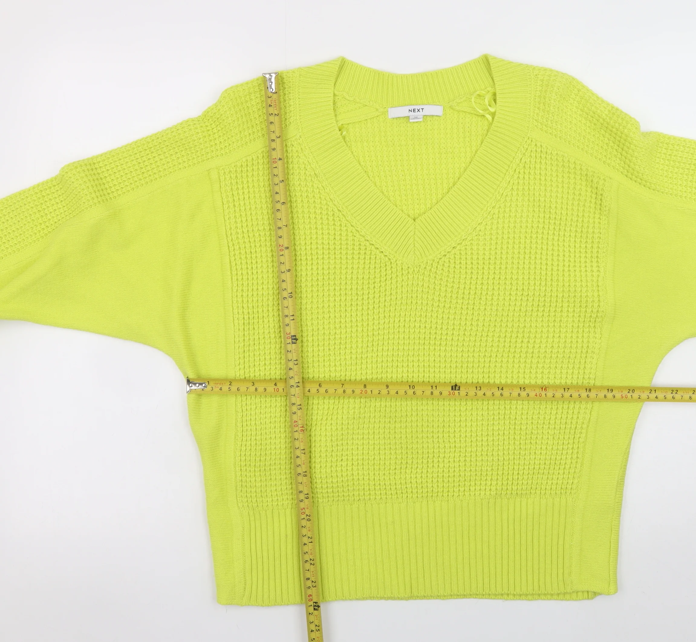 NEXT Women's Yellow V-Neck Chunky Knit Pullover Jumper Size M - Image 2