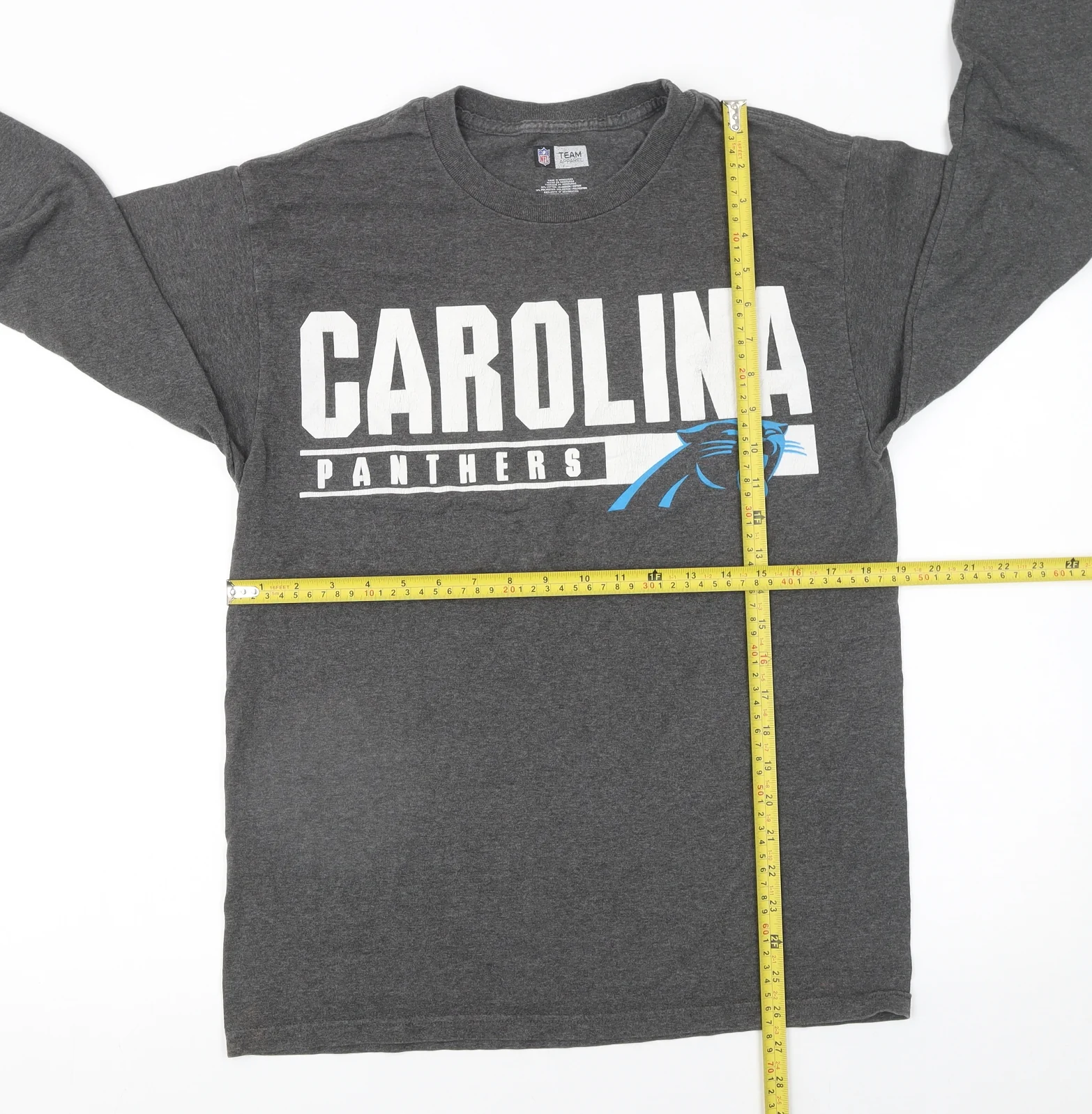 NFL Team Apparel Men’s Grey Carolina Panthers Long Sleeve Graphic T-Shirt Size M - Image 2
