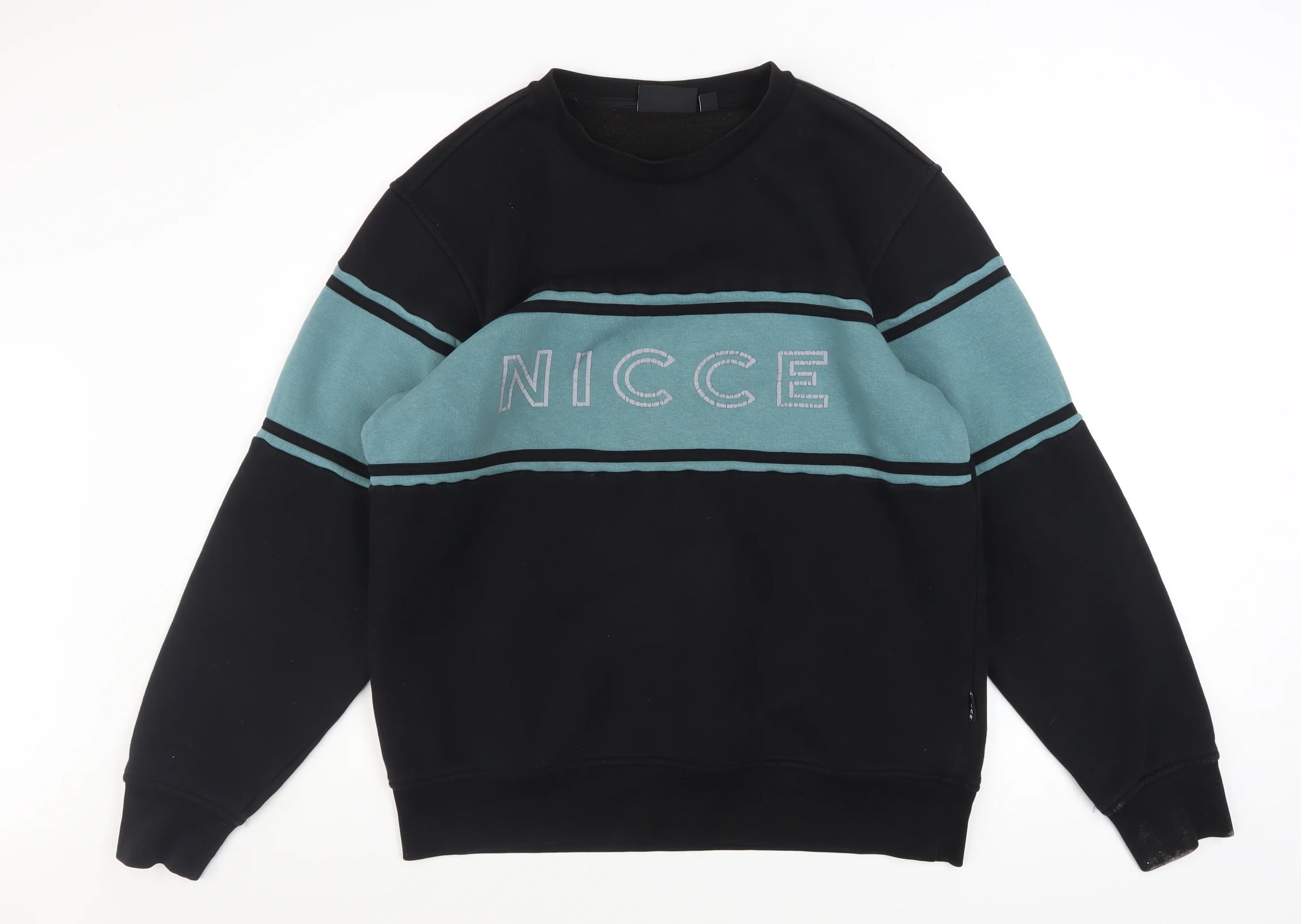 Nicce Men's Black & Teal Crew Neck Sweatshirt Size L Cotton Blend