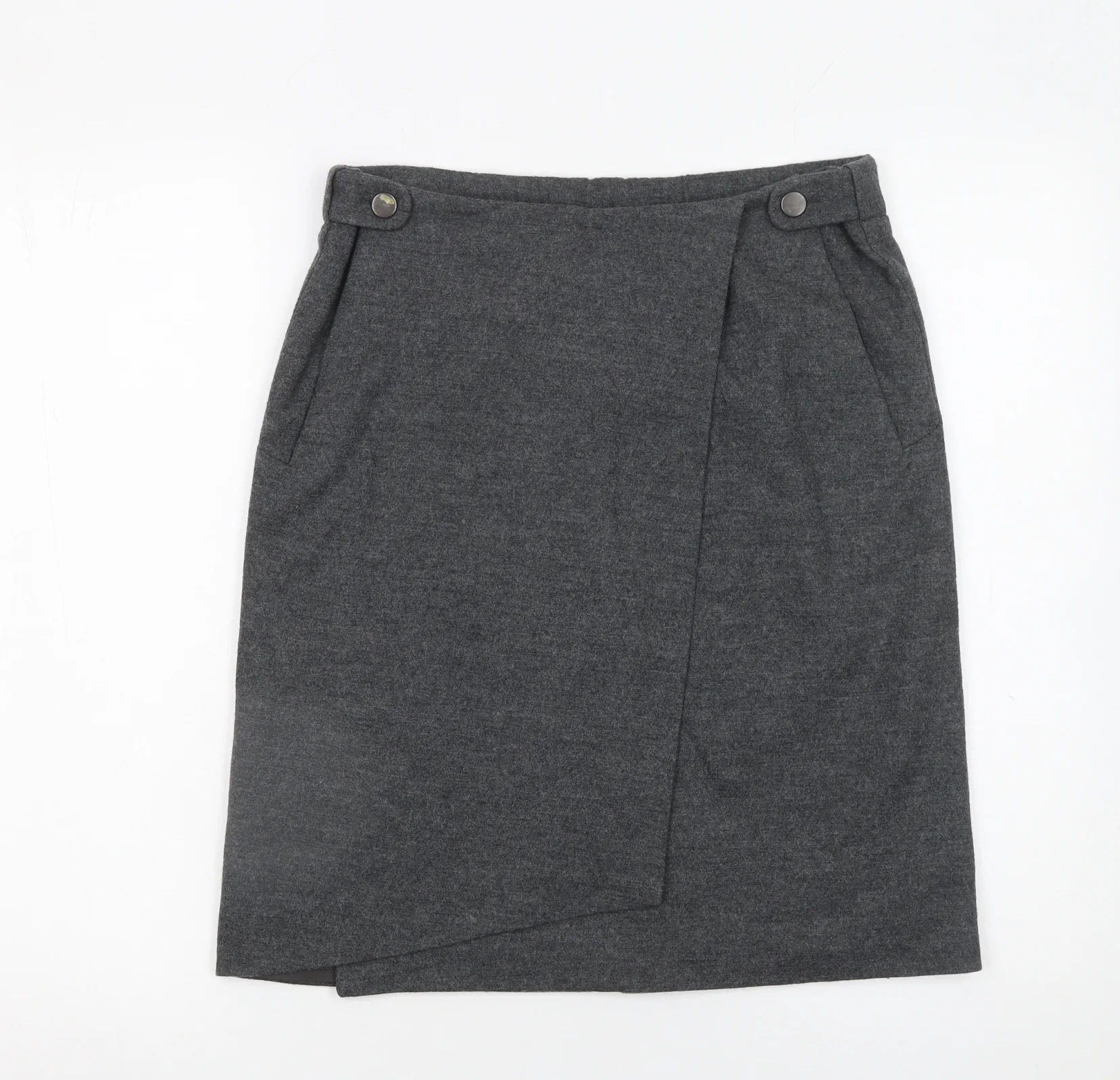 Nicola Farhi Womens Grey Wool Wrap Knee Length Skirt UK 8