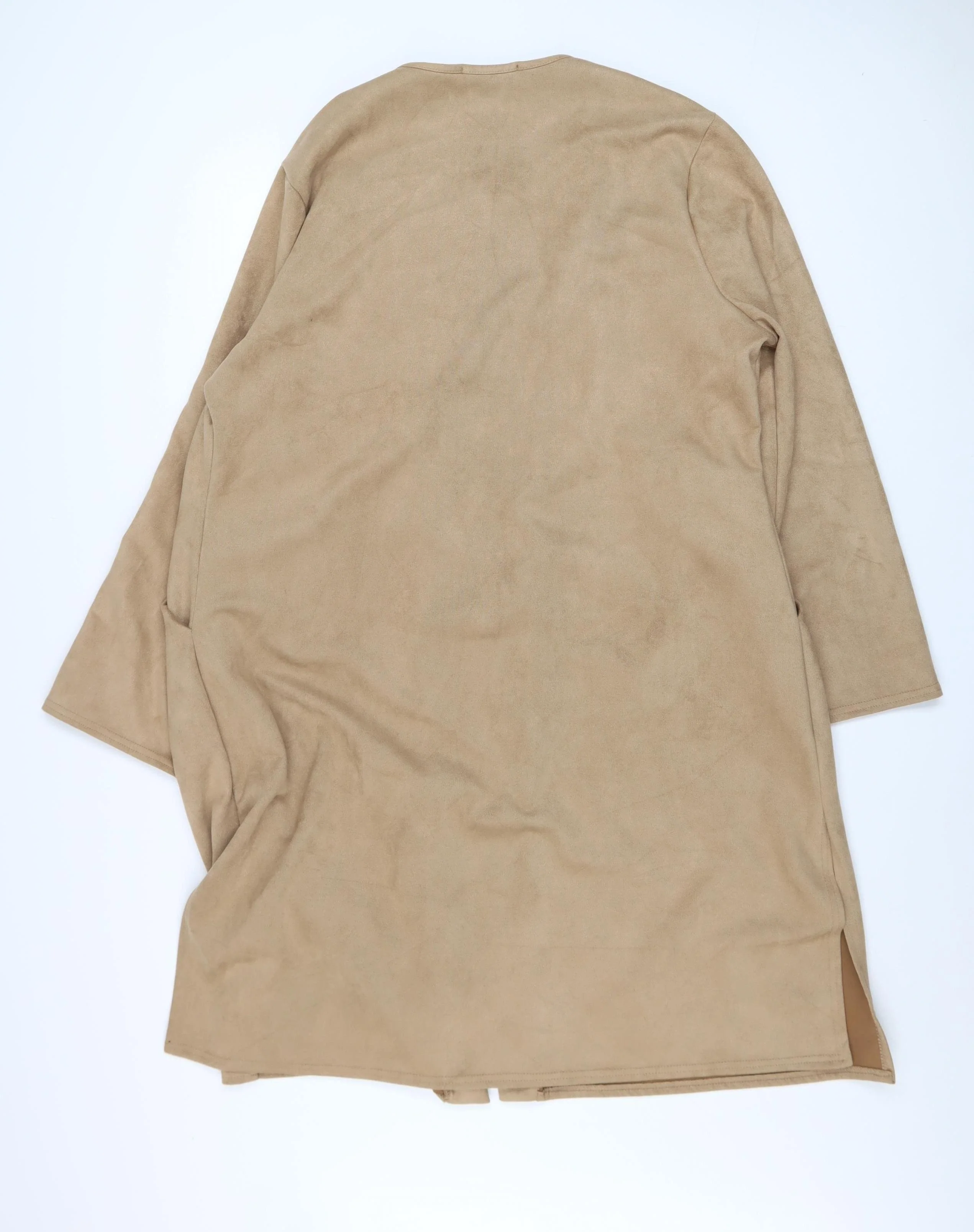 Nicole Collection Women Beige Longline Coatigan XL Open Front Suede Look - Image 3