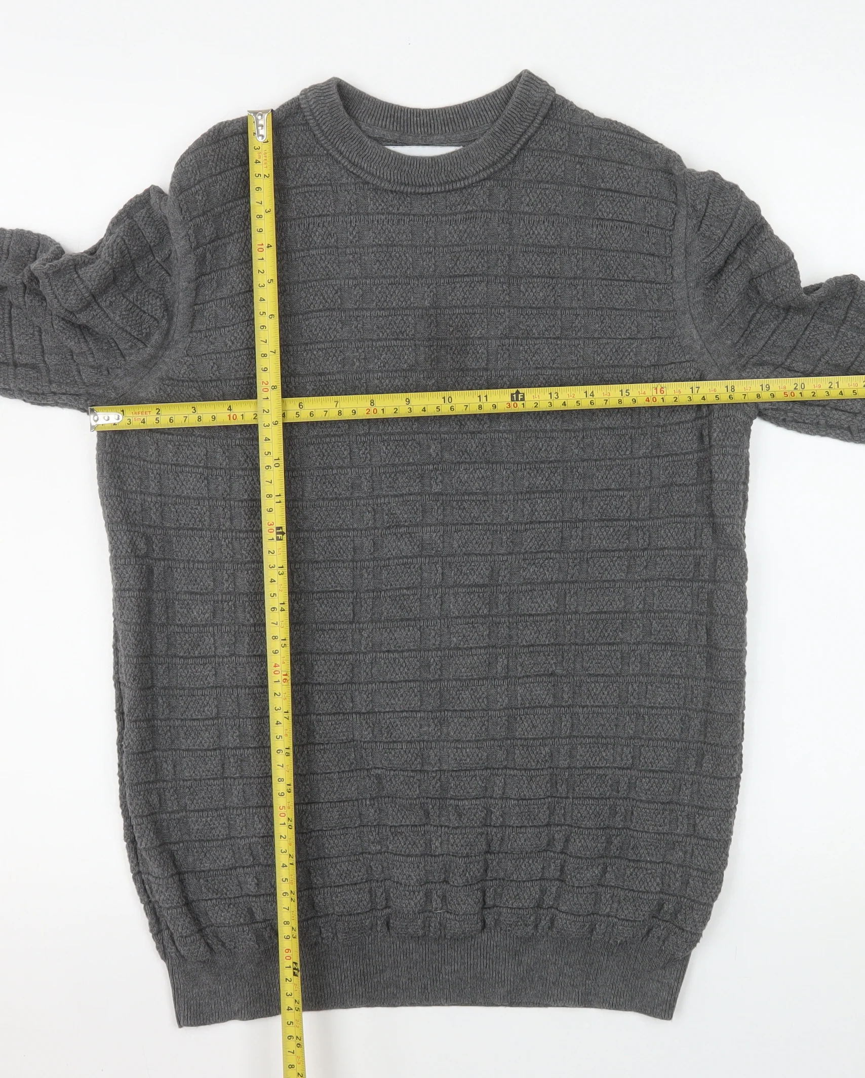 Nigel Hall Men's Grey Cotton Waffle Knit Crew Neck Jumper M - Image 2