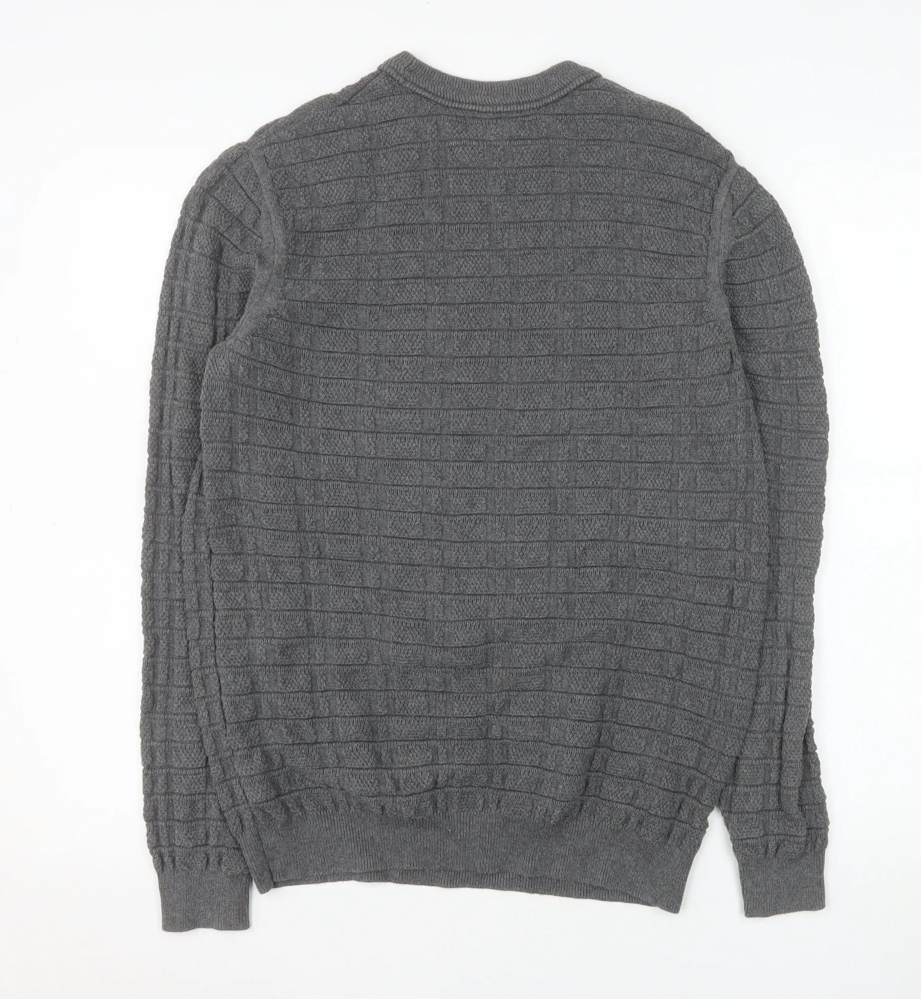 Nigel Hall Men's Grey Cotton Waffle Knit Crew Neck Jumper M - Image 3