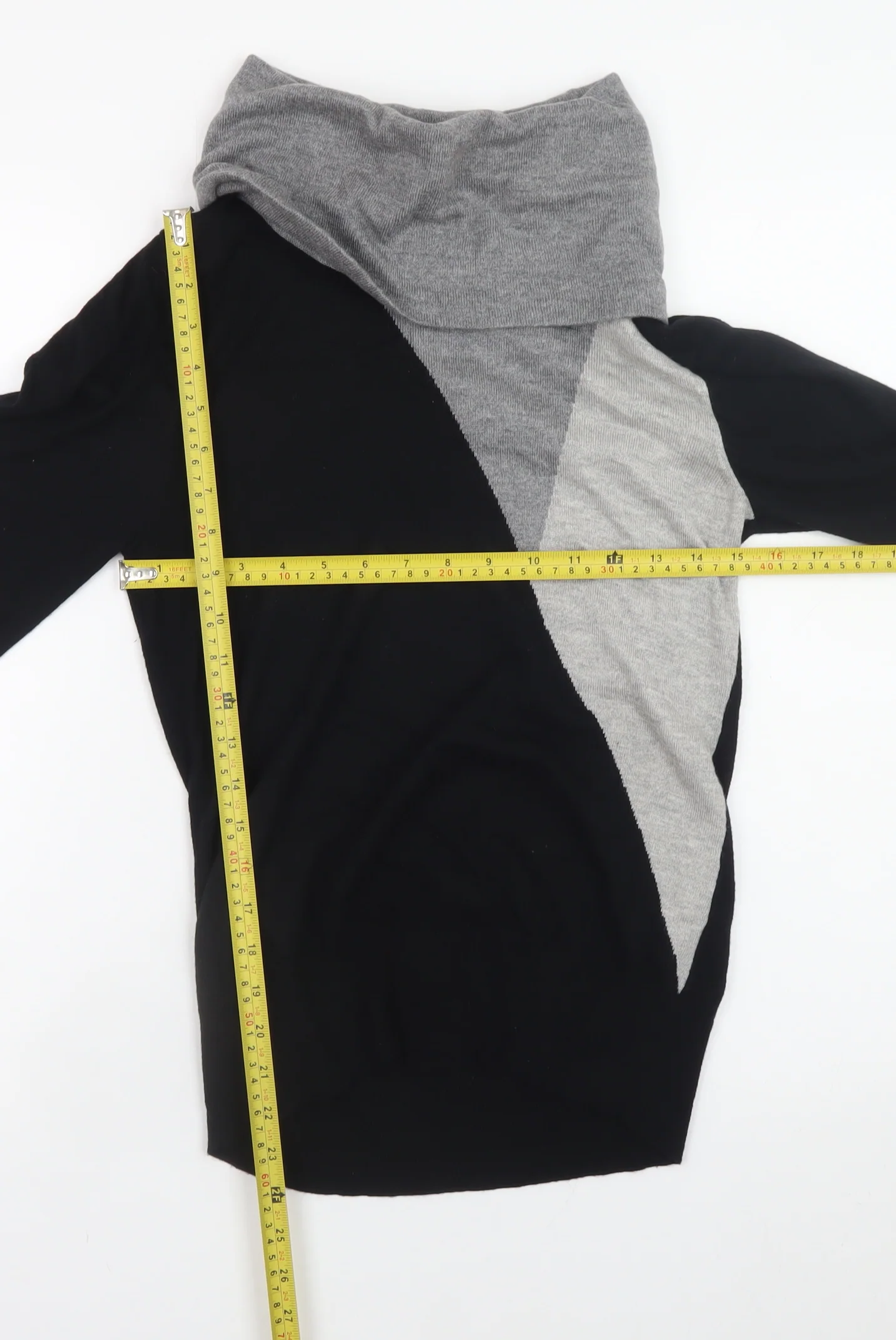 Nightingales Womens Black & Grey Cowl Neck Geometric Jumper Size 10 - Image 2