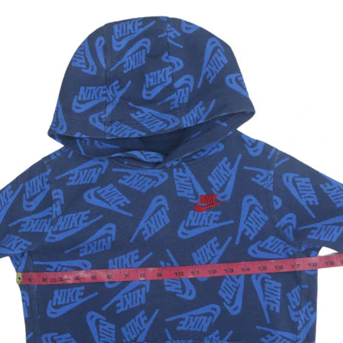 Nike Boys Blue Logo Print Pullover Hoodie Size L Cotton Blend - Image 2