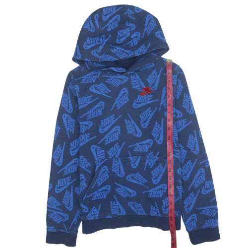 Nike Boys Blue Logo Print Pullover Hoodie Size L Cotton Blend - Image 3