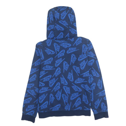 Nike Boys Blue Logo Print Pullover Hoodie Size L Cotton Blend - Image 4