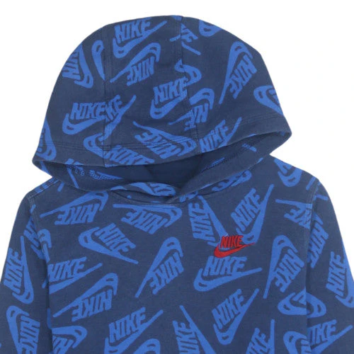 Nike Boys Blue Logo Print Pullover Hoodie Size L Cotton Blend - Image 7