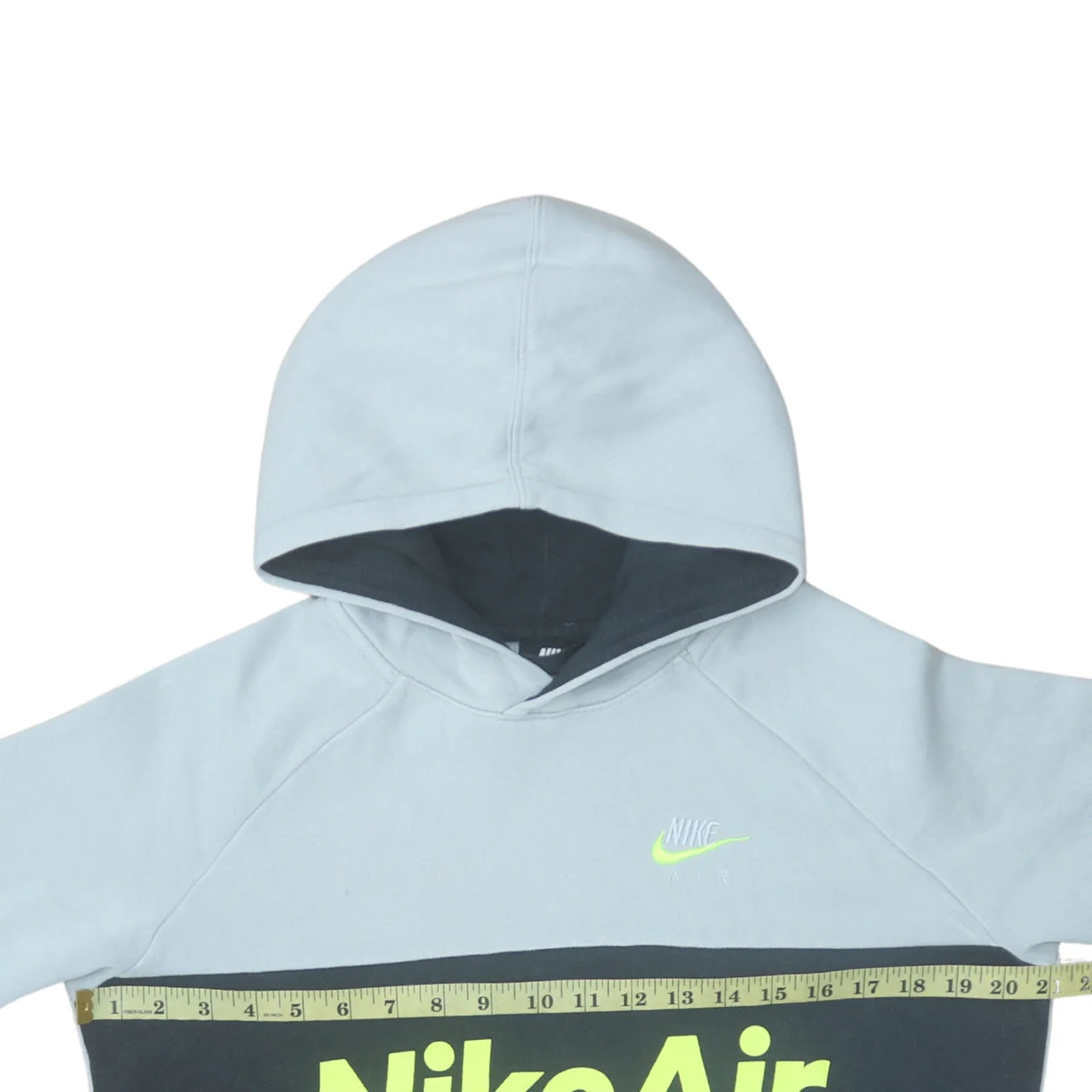 Nike Boys Grey Colourblock Pullover Hoodie XL Fleece Logo Print - Image 3