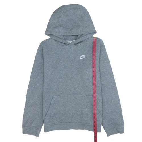 Nike Boys Grey Pullover Hoodie 158-170cm Classic Fleece Sweatshirt - Image 3