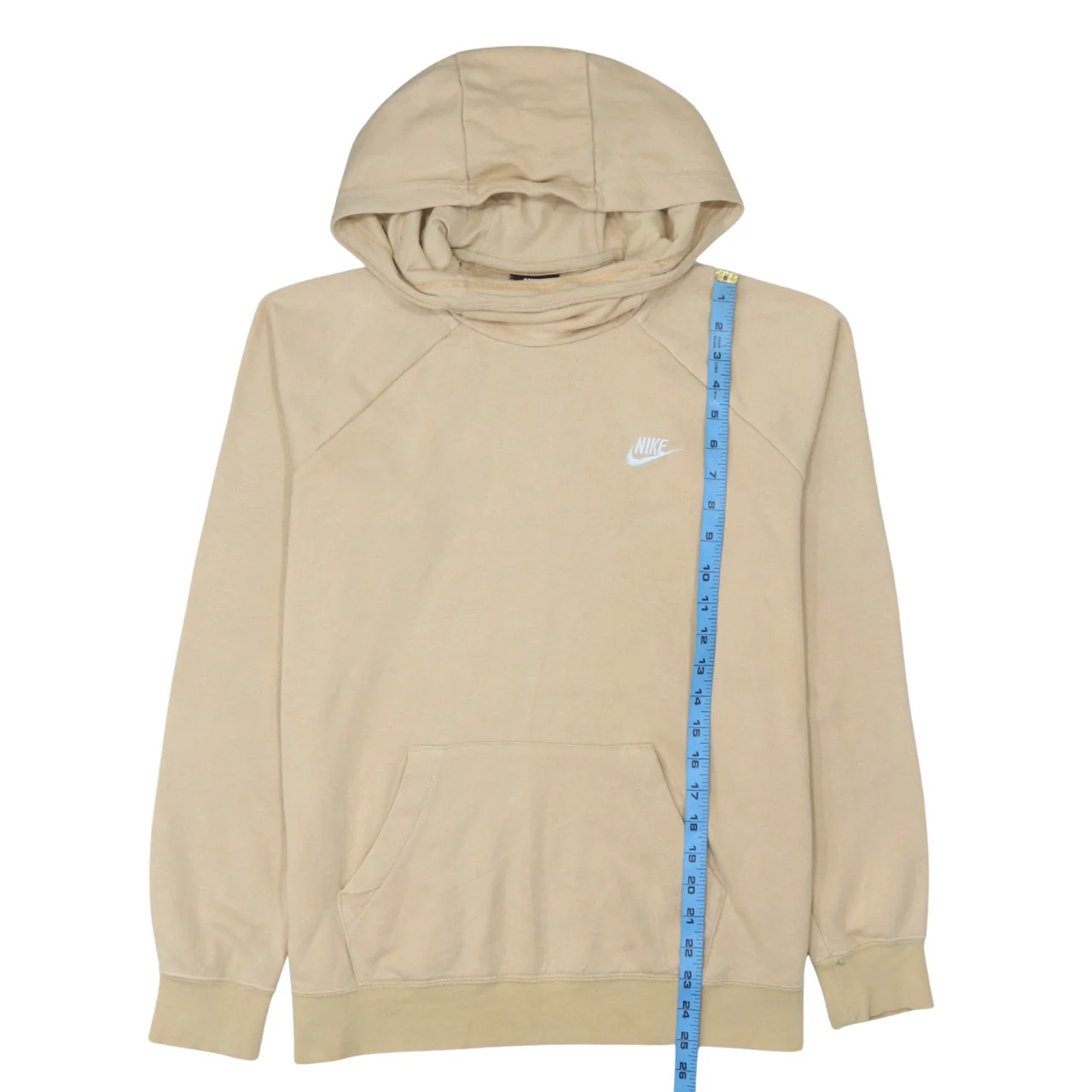 Nike Men Beige Pullover Hoodie L Lightweight Cotton Fleece - Image 3