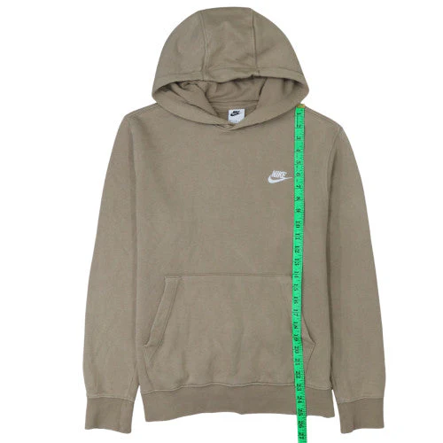 Nike Men Beige Pullover Hoodie M Fleece Logo Sweatshirt Regular Fit - Image 3