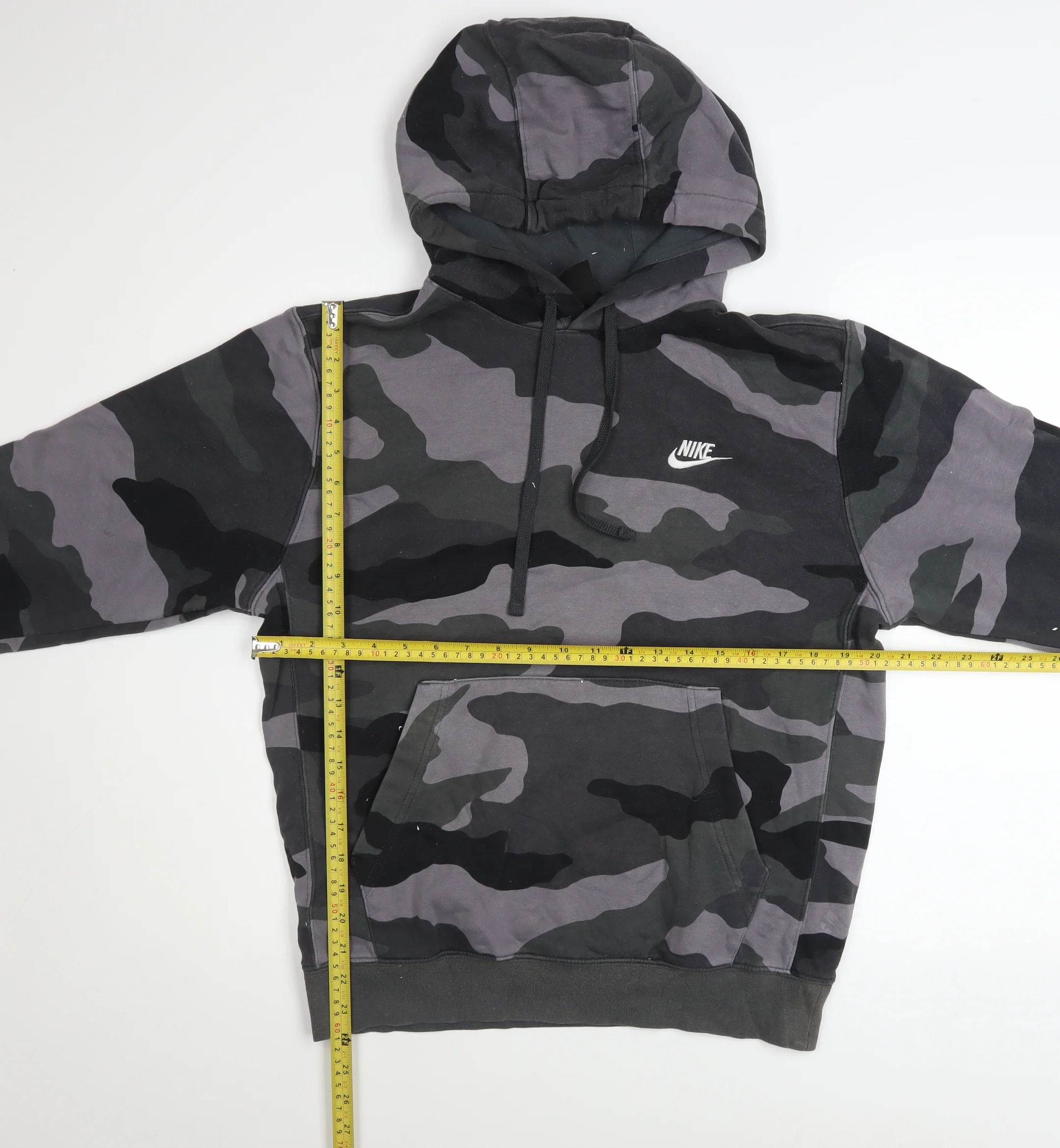 Nike Men’s Camouflage Pullover Hoodie Small Grey Black Fleece - Image 2