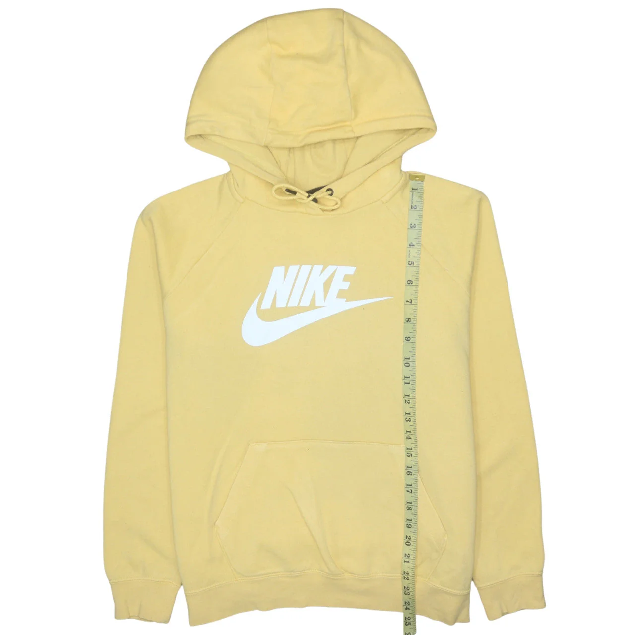 Nike Men’s Yellow Pullover Hoodie Large Fleece Logo Sweatshirt - Image 2