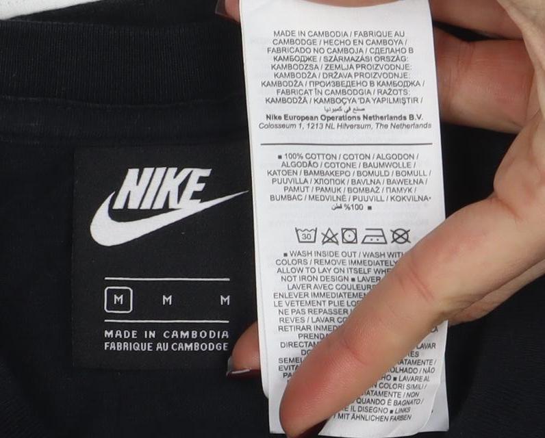 Nike Men's Black White Colourblock Logo Crew Neck Cotton T-Shirt M - Image 4