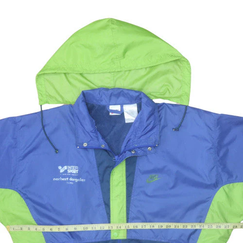 Nike Men's Blue Green Windbreaker Jacket Size M Hooded Retro 90s Style - Image 2