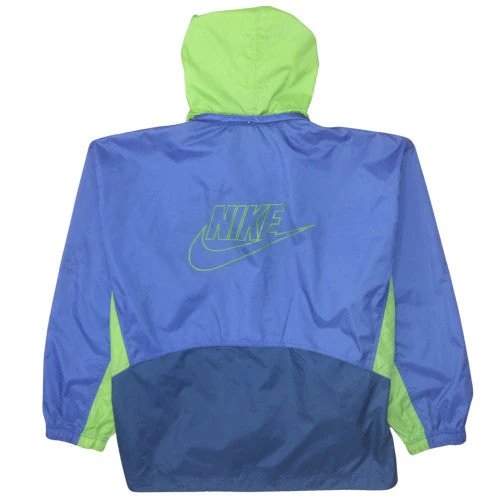 Nike Men's Blue Green Windbreaker Jacket Size M Hooded Retro 90s Style - Image 4