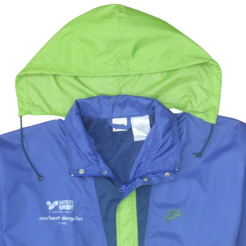 Nike Men's Blue Green Windbreaker Jacket Size M Hooded Retro 90s Style - Image 8