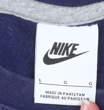Nike Men's Blue Pullover Sweatshirt L Crew Neck Logo Fleece - Image 5