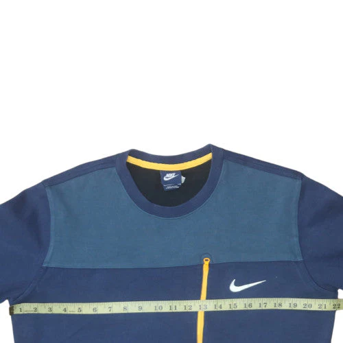 Nike Men's Blue Pullover Sweatshirt L Crew Neck Zip Pocket Sports Style - Image 2