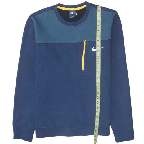 Nike Men's Blue Pullover Sweatshirt L Crew Neck Zip Pocket Sports Style - Image 3