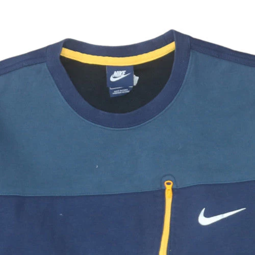 Nike Men's Blue Pullover Sweatshirt L Crew Neck Zip Pocket Sports Style - Image 8