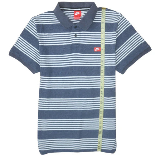 Nike Men's Blue Striped Collared Polo Shirt XL Regular Fit - Image 3