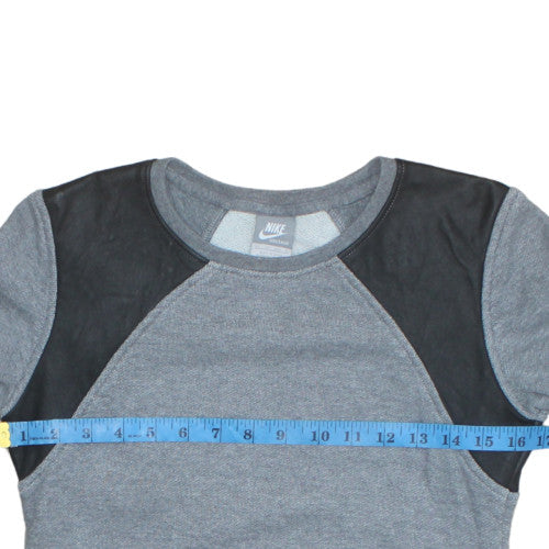 Nike Mens Grey Leather Panel Crew Neck Sweatshirt XS - Image 2