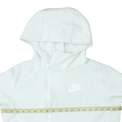 Nike Men's White Full Zip Hoodie Small Lightweight Fleece Zip Pocket - Image 3