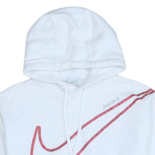 Nike Men's White Hoodie M Pullover Fleece Just Do It Logo Sweatshirt - Image 7