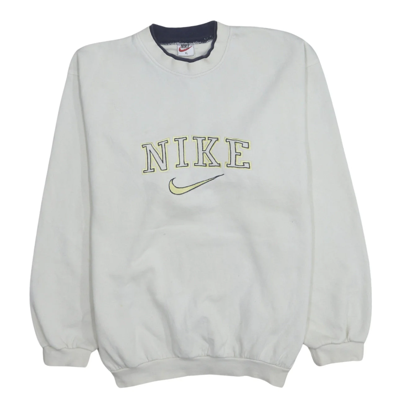 Nike Mens White XL Crew Neck Embroidered Logo Sweatshirt
